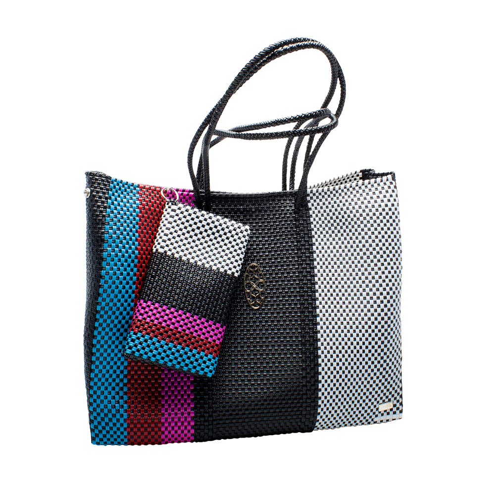 Multi-Color Stripe Tote Shopping Bag/Clutch