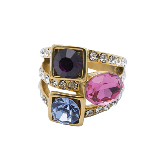 Gold-tone Ring with Multi-color Crystals