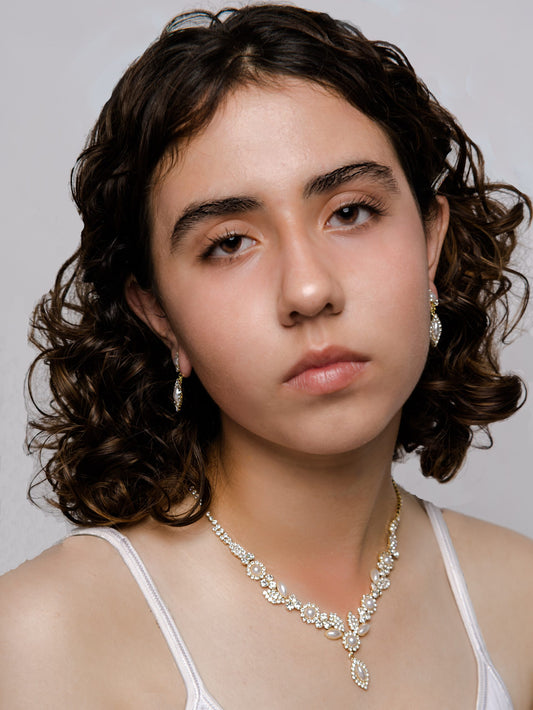 Pearl Marquise Floral Necklace Earring Set