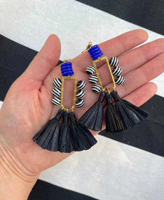 Black Blue White Takoradi Earrings | Designer Jewelry | She She's Closet