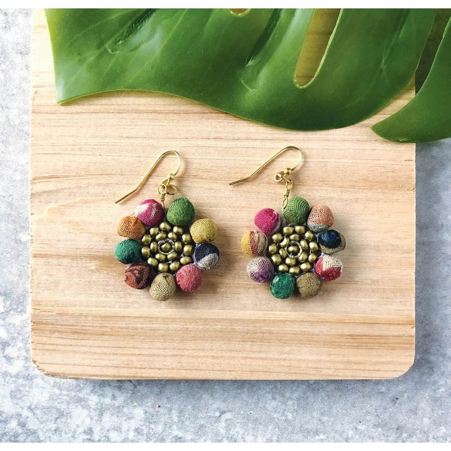 Kantha Sunflower Earrings