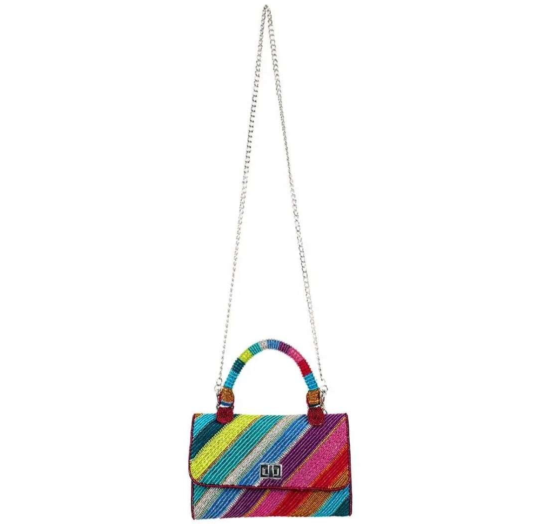 Out of Line Beaded Stripes Top Handle Handbag