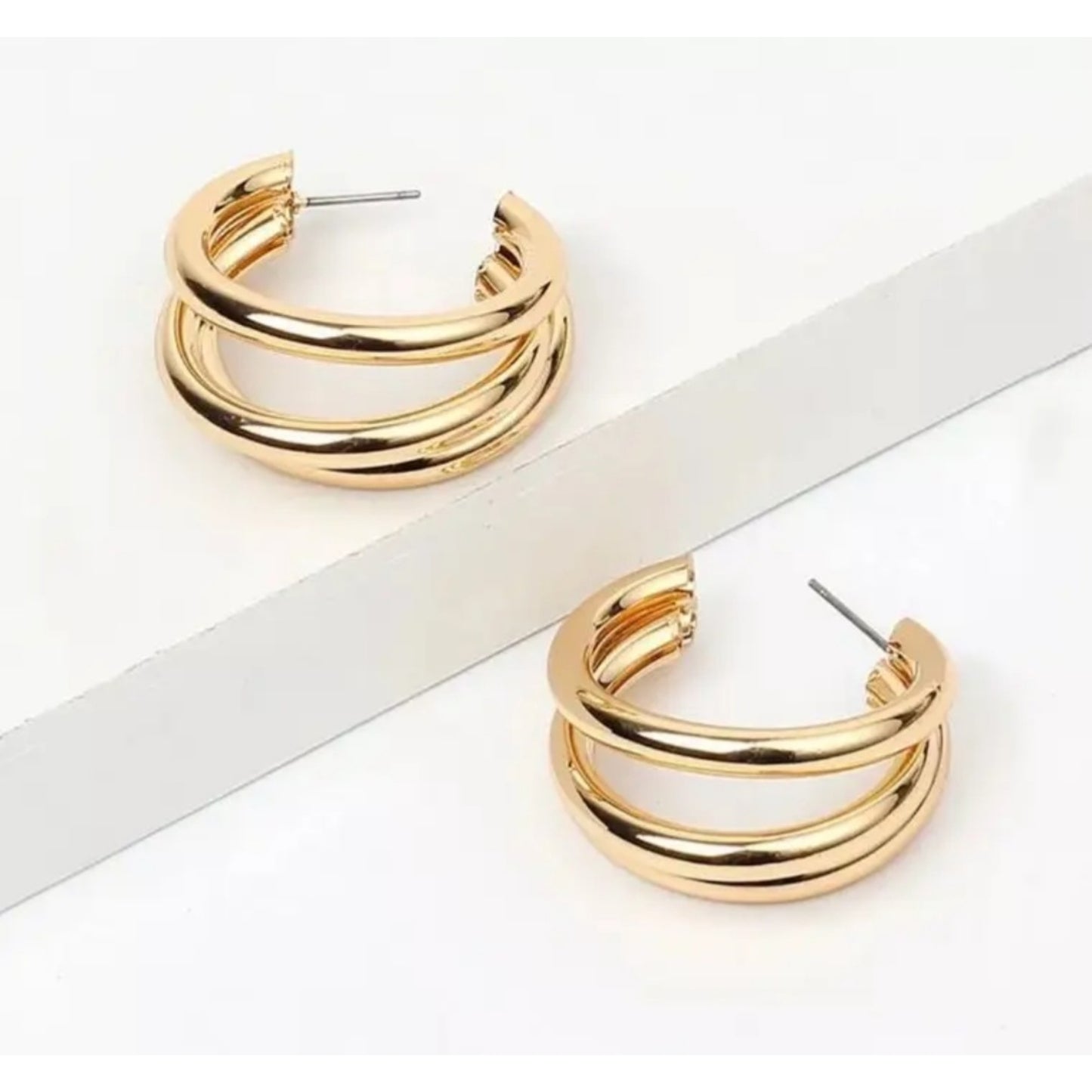 Triple Gold Hoop Post Earrings