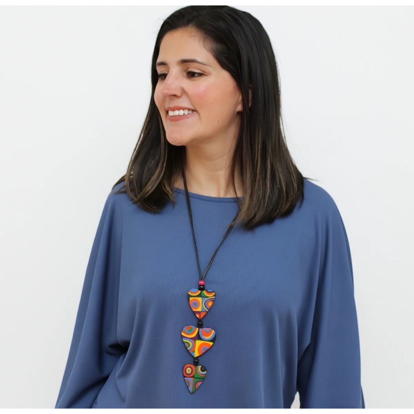 Mariee Multi-Color Triple Pendant Hearts Necklace