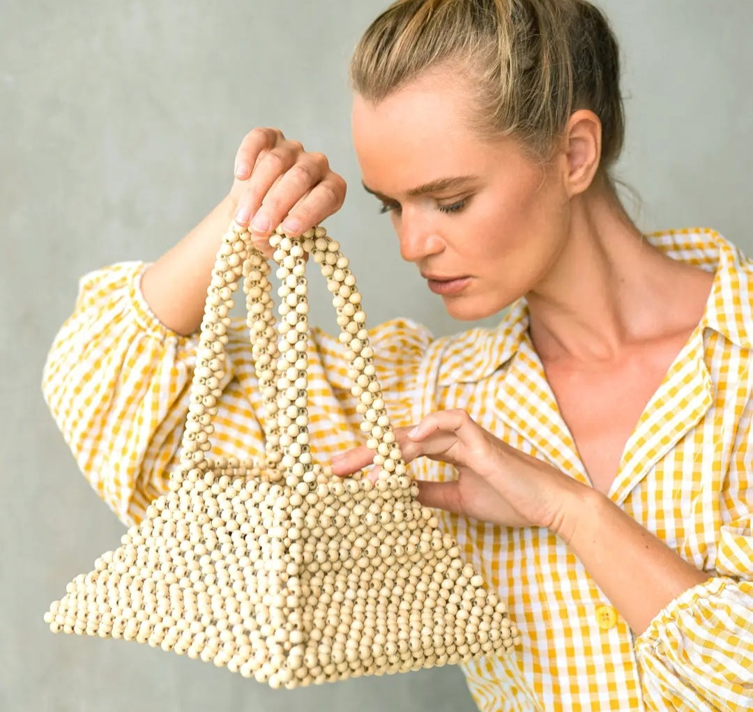 Pyramid Beaded Tote Handbag