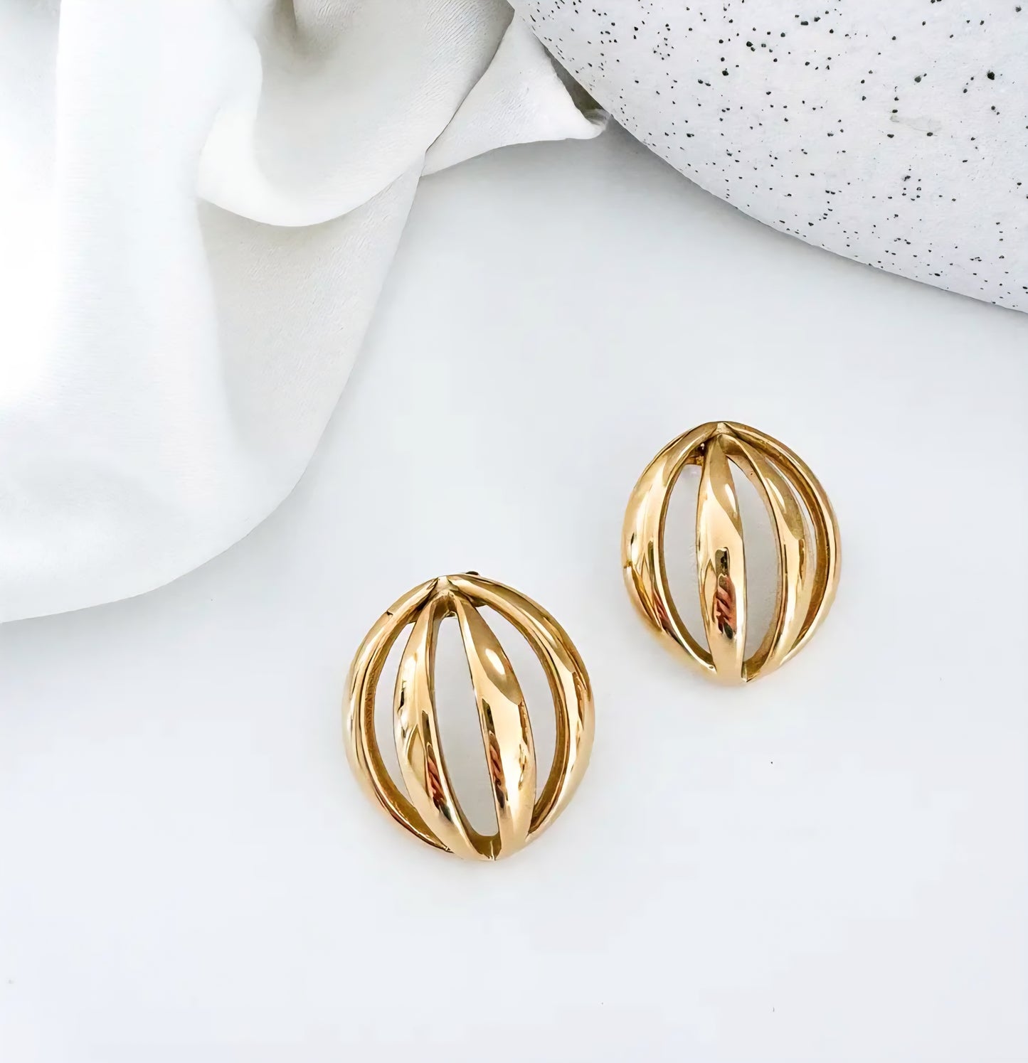 Round Cut Out Gold Post Earrings Water Resistant 18K Gold Plating