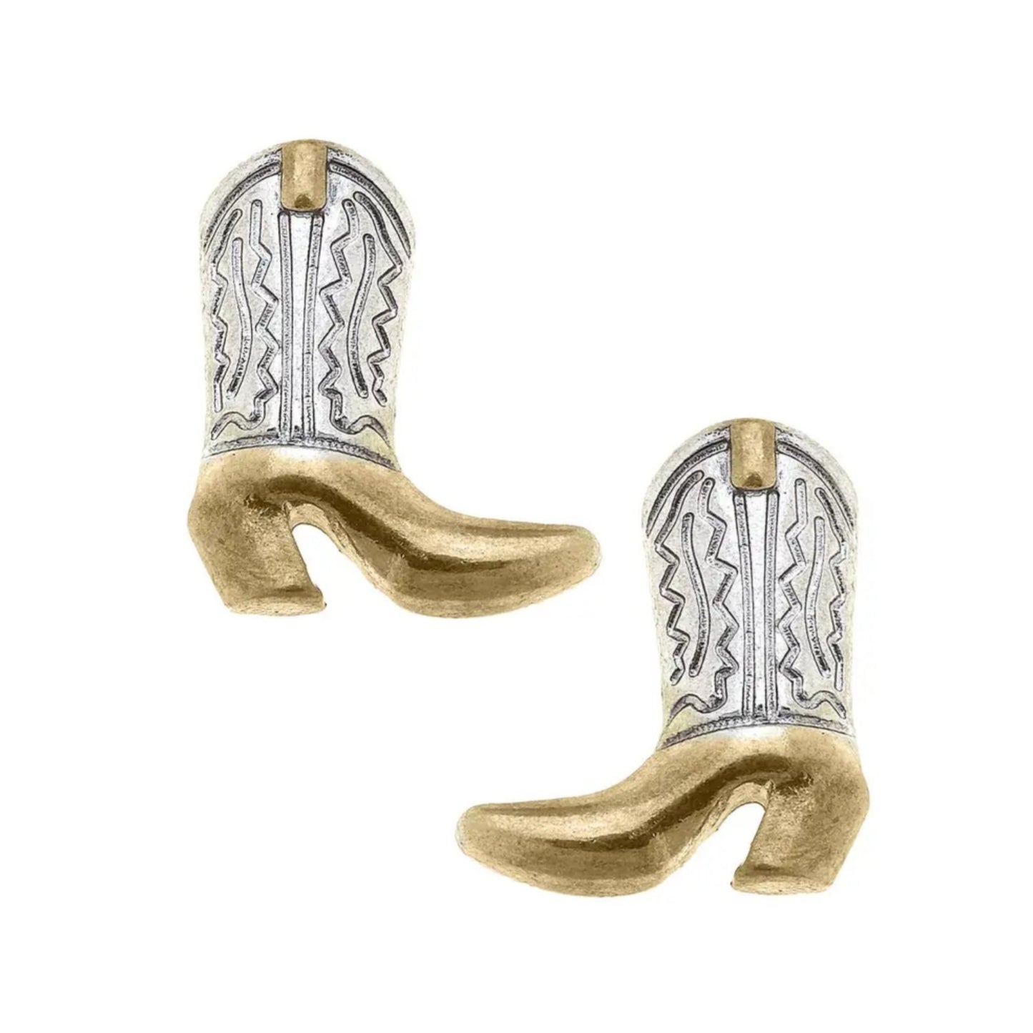 Two Tone Cowboy Boot Replica Post Earrings