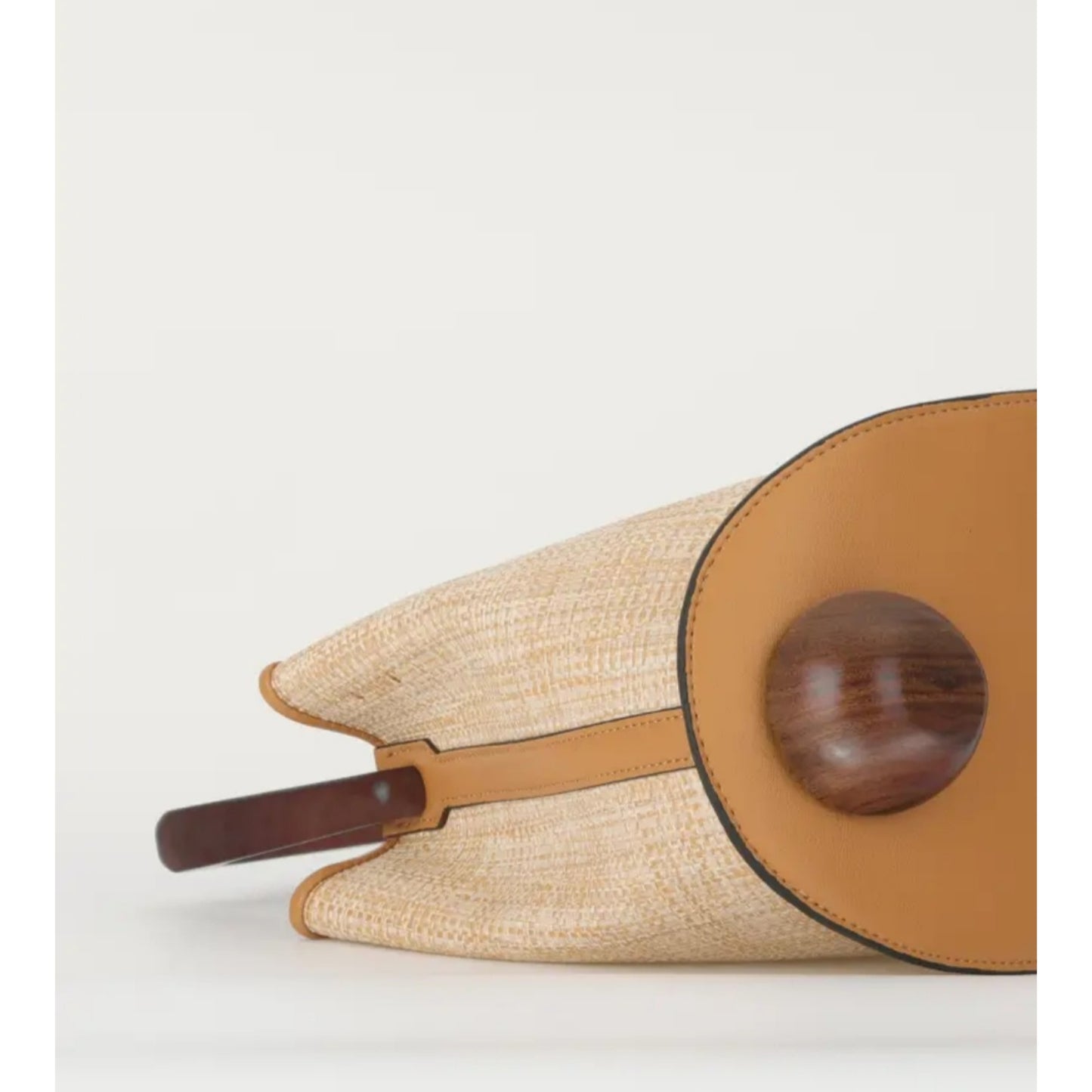 Ozzy Natural Raffia Leather Wood Handbag