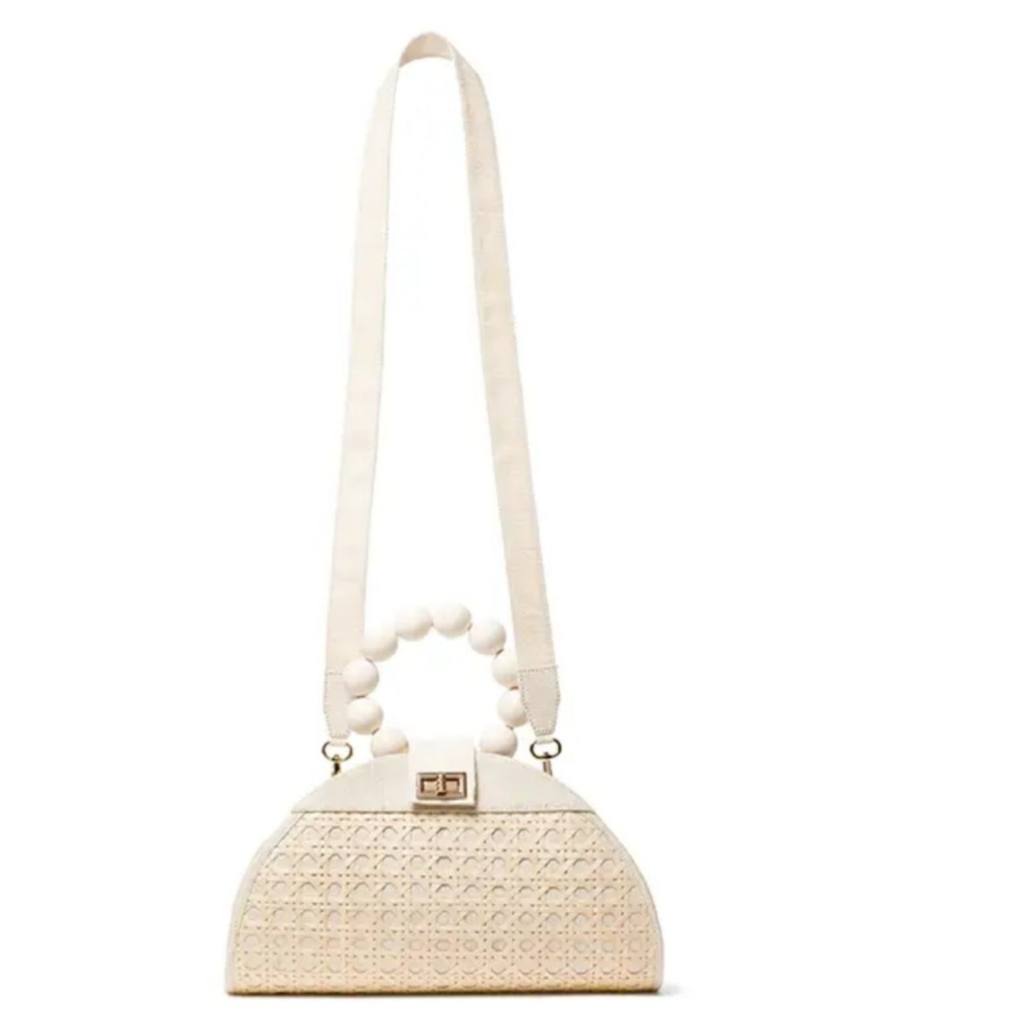 Woven Cream Rattan & Bead Statement Handbag Handbag