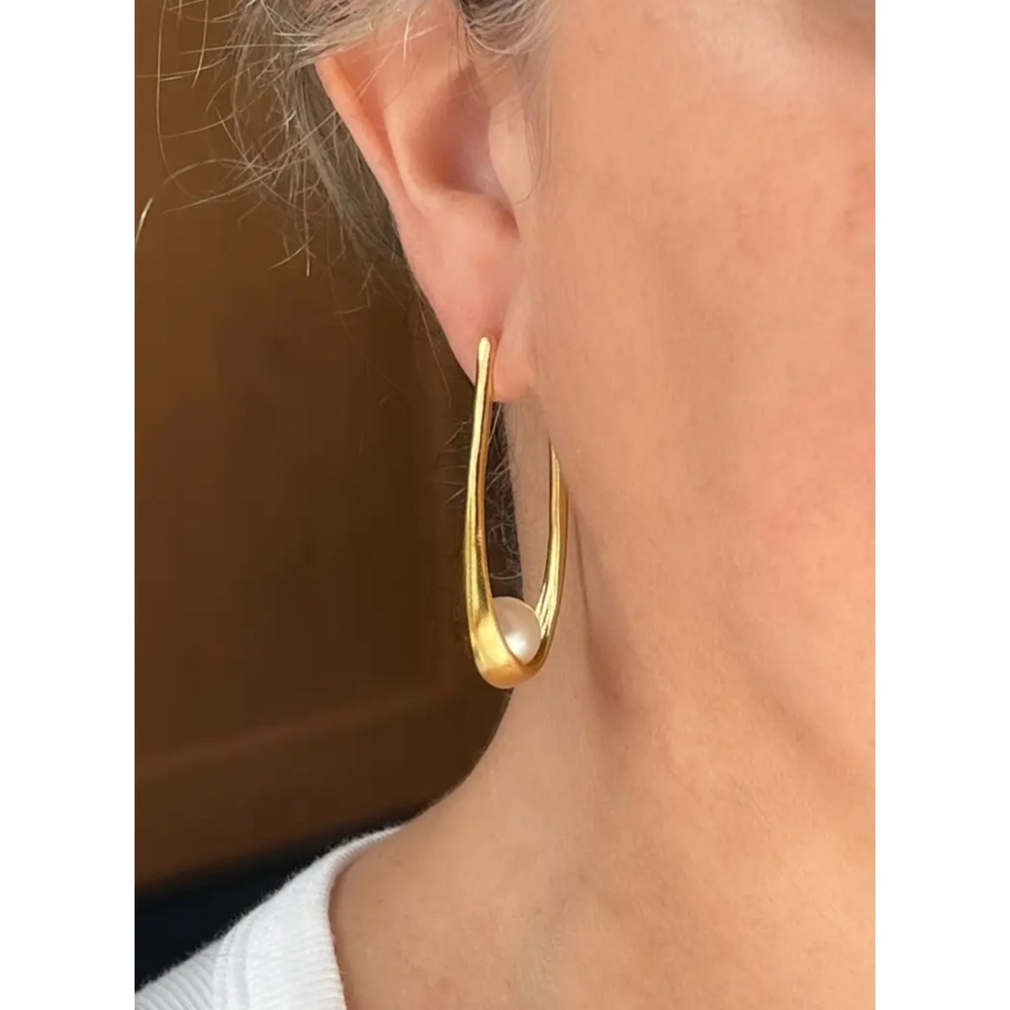 Modern Hoops And Pearl Earrings