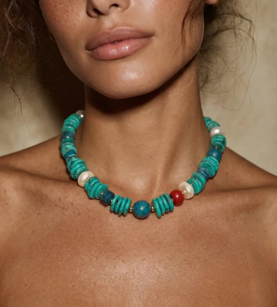 Turquoise Pearl Coral Beaded Necklace