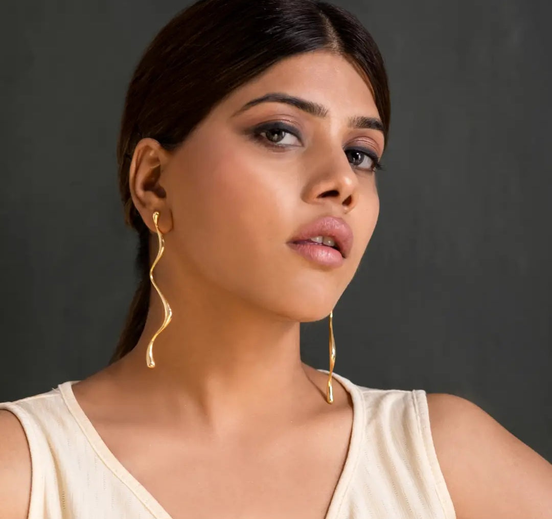 Handmade Sculptural Long Dangle Earrings | Gold & Silver Statement Jewelry