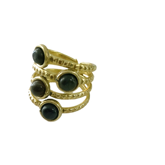 4 Black Stones Adjustable Gold Ring: A Bold & Elegant Statement Piece