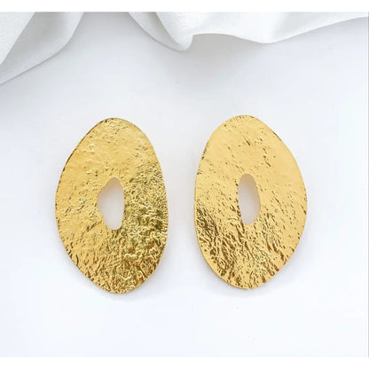 Large Gold Oval Statement Earrings