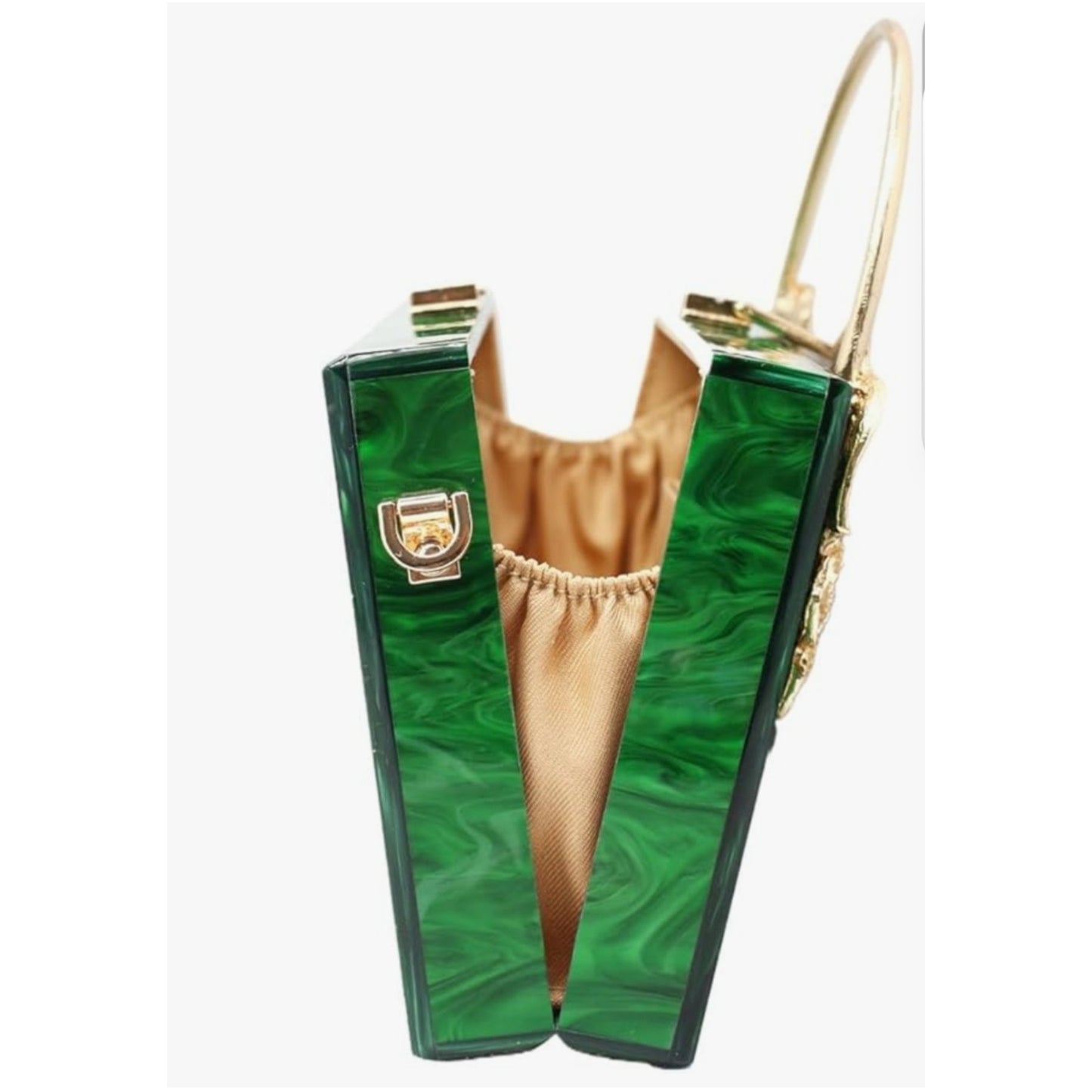 Green Marble Clutchbag Crystal Floral Embellishments Gold Top Handle