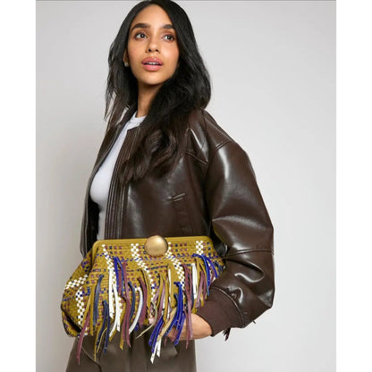 Colorful Fringe Jumbo Leather Clutchbag