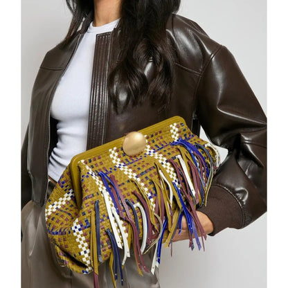 Colorful Fringe Jumbo Leather Clutchbag
