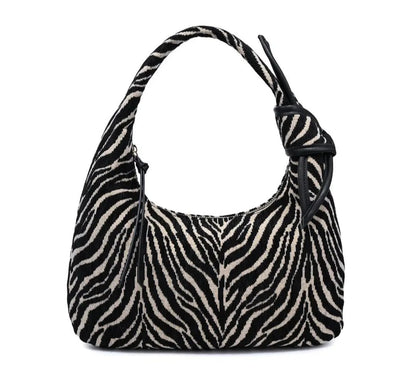 Black-and-cream zebra-print Maple shoulder bag with gathered handle and black trim