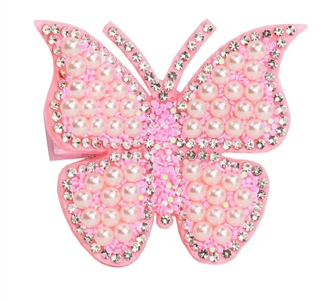 Pink Butterfly Cilp with Pearls and Crystal Embellishments