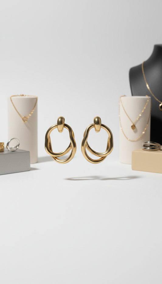 Sculptural Brass Open Hoop Earrings