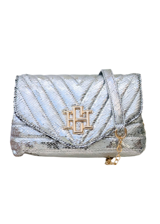 Brandy Crossbody SILVER FLECK | Metallic Quilted Handbag | She She's Closet