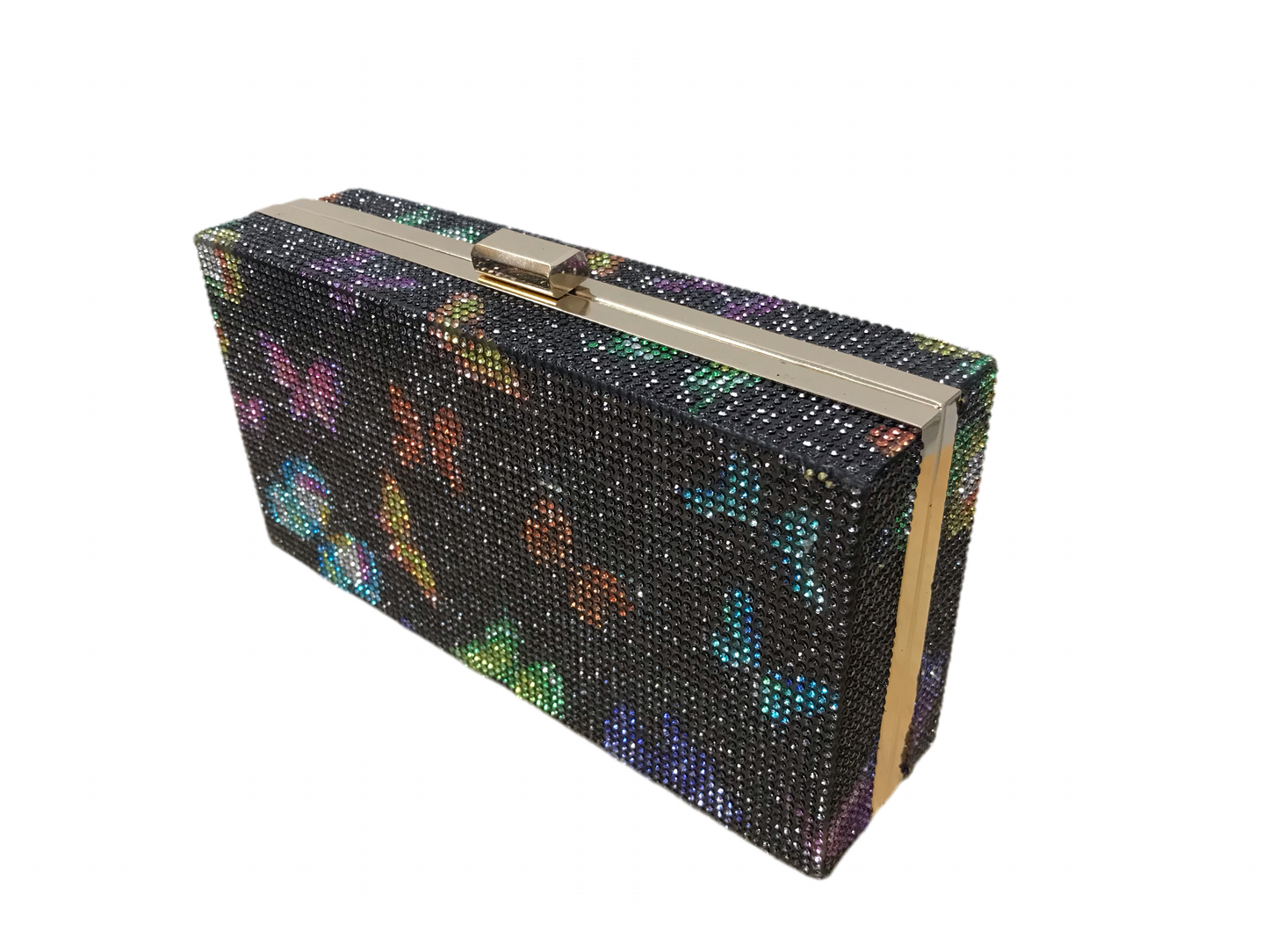 Black Multicolor Butterfly Sparkly Clutch