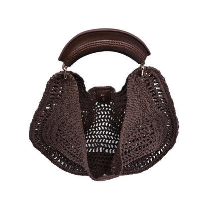 Crochet-woven crescent handbag with a padded top handle