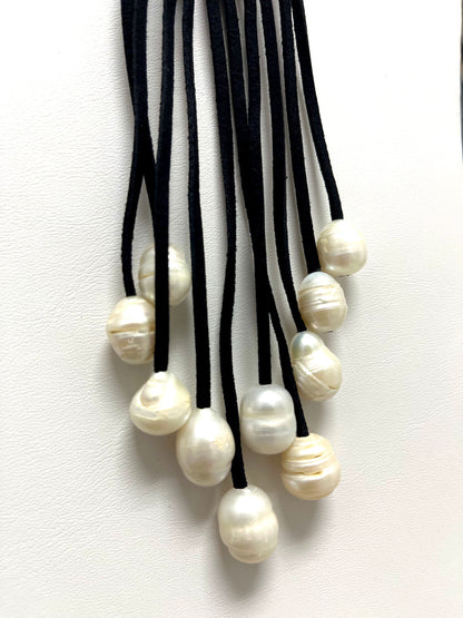 Mother of Pearl Dangle Leather Necklace