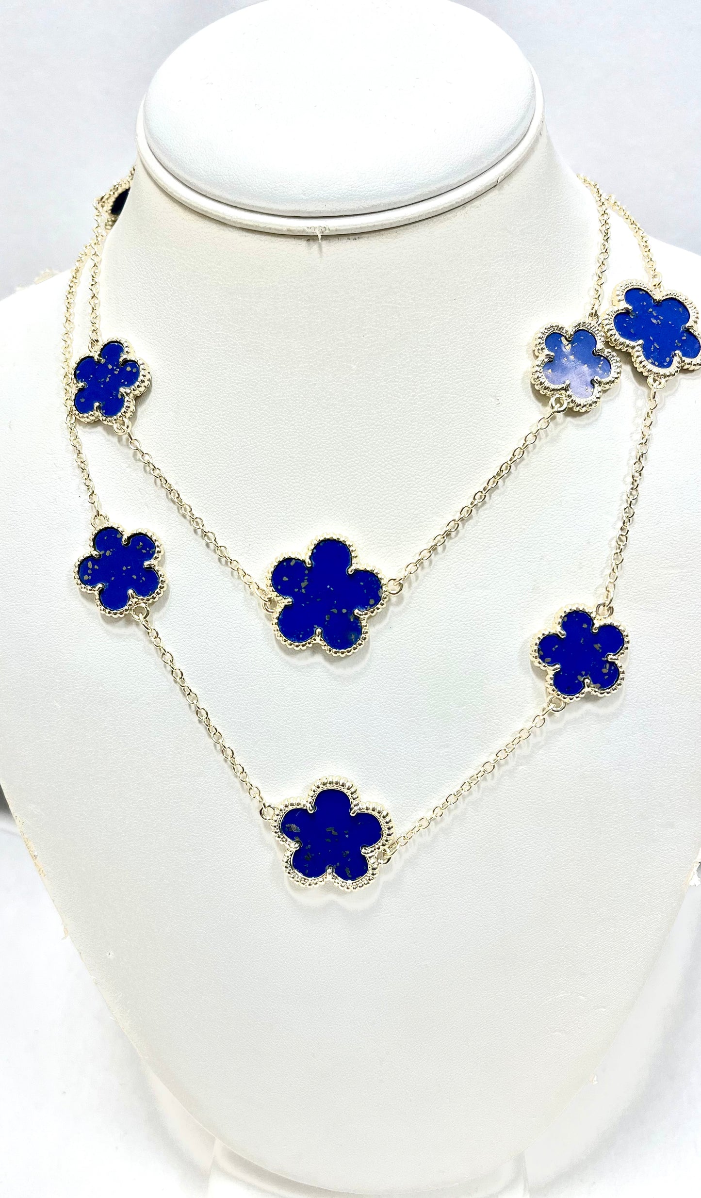 Stunning 18K Crafted Lapis Double Strands Necklace Set