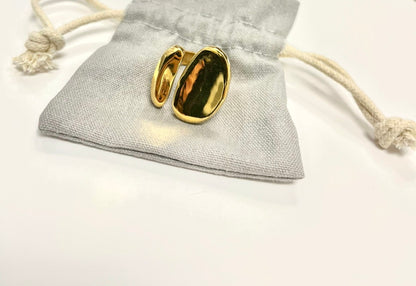 High Quality Gold Toned Brass  Modern Wrap Double Chunky Bold Ring