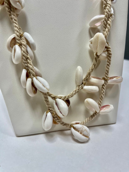 Multi-Strand Cotton Cowry Shell Necklace