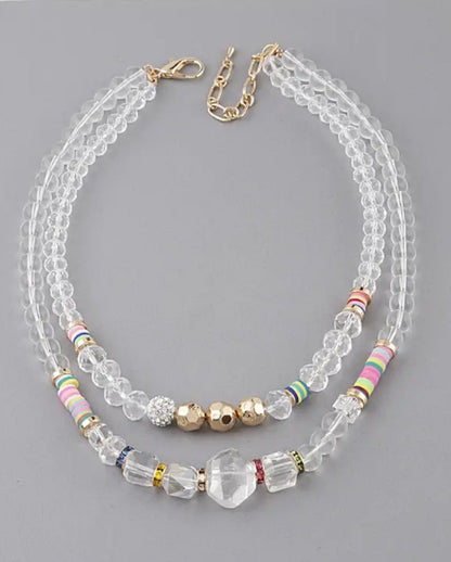 Clear Crystal Bead Necklace with Pops of Gold & Vibrant Colors