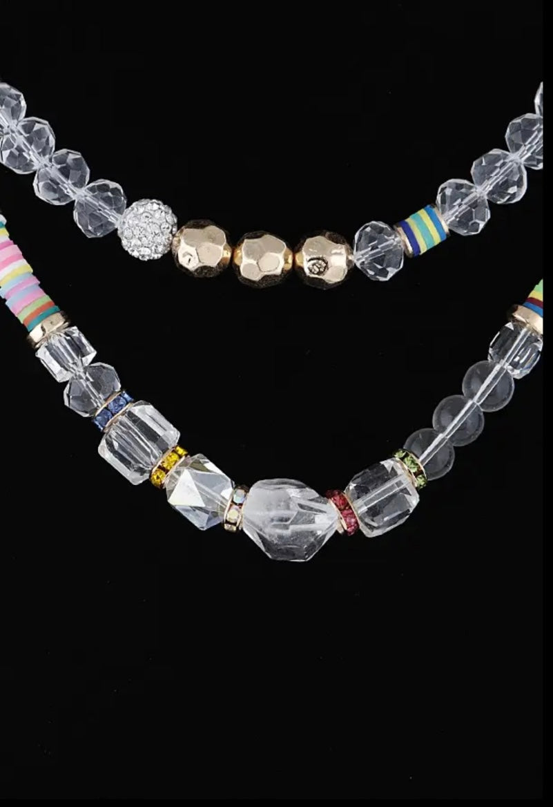 Clear Crystal Bead Necklace with Pops of Gold & Vibrant Colors