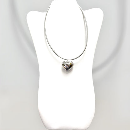 Puff Heart Silver Necklace