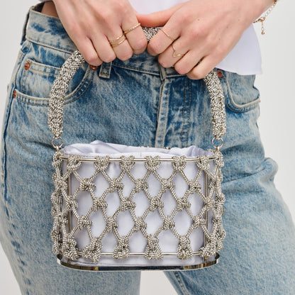 Silver Knotted Rhinestone Evening Handbag