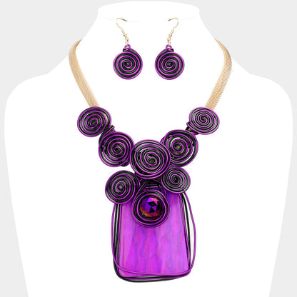 Vibrant Purple Striped Necklace & Earring Set