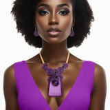 Vibrant Purple Striped Necklace & Earring Set