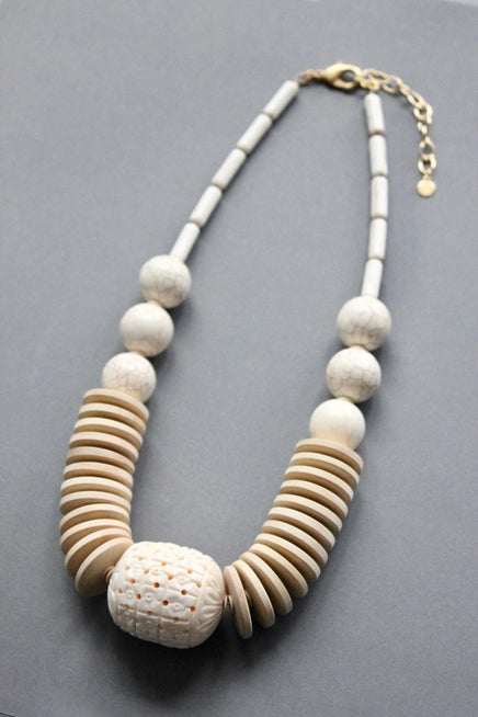 White Statement Carved Necklace