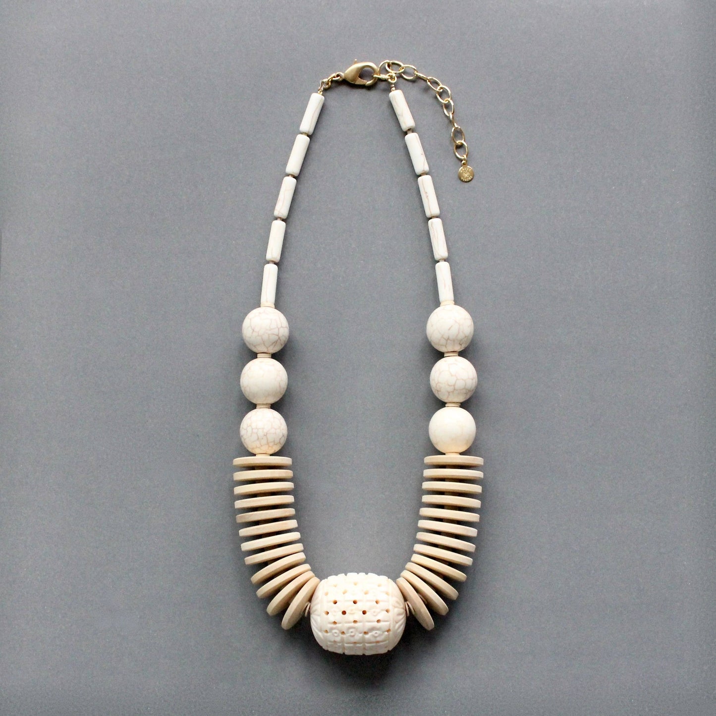 White Statement Carved Necklace