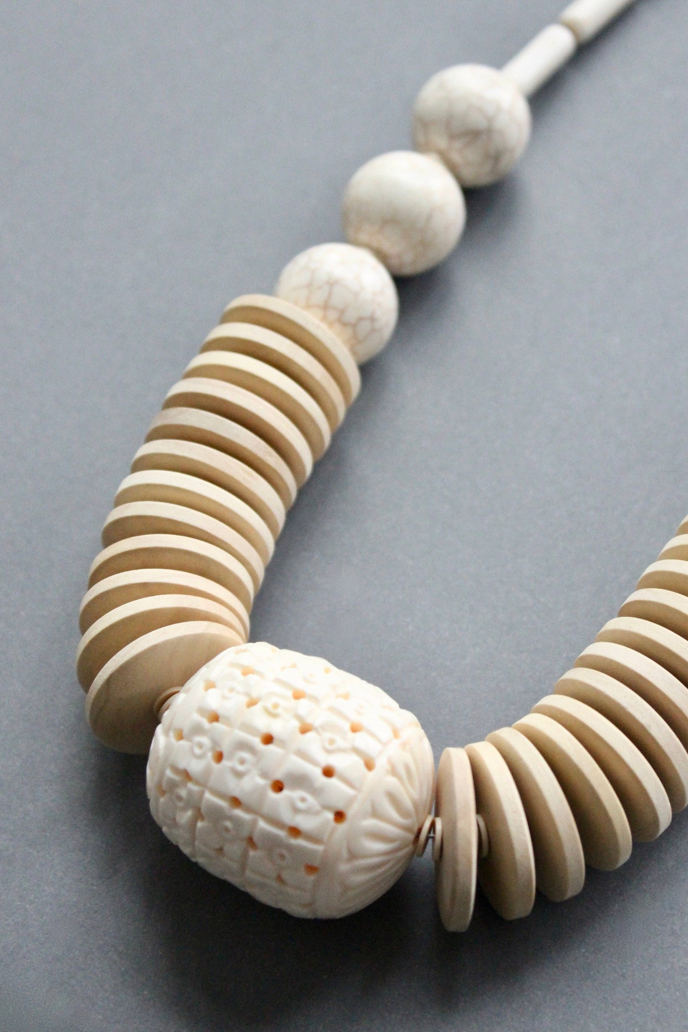 White Statement Carved Necklace