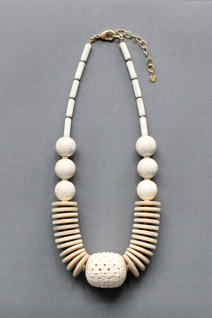 White Statement Carved Necklace