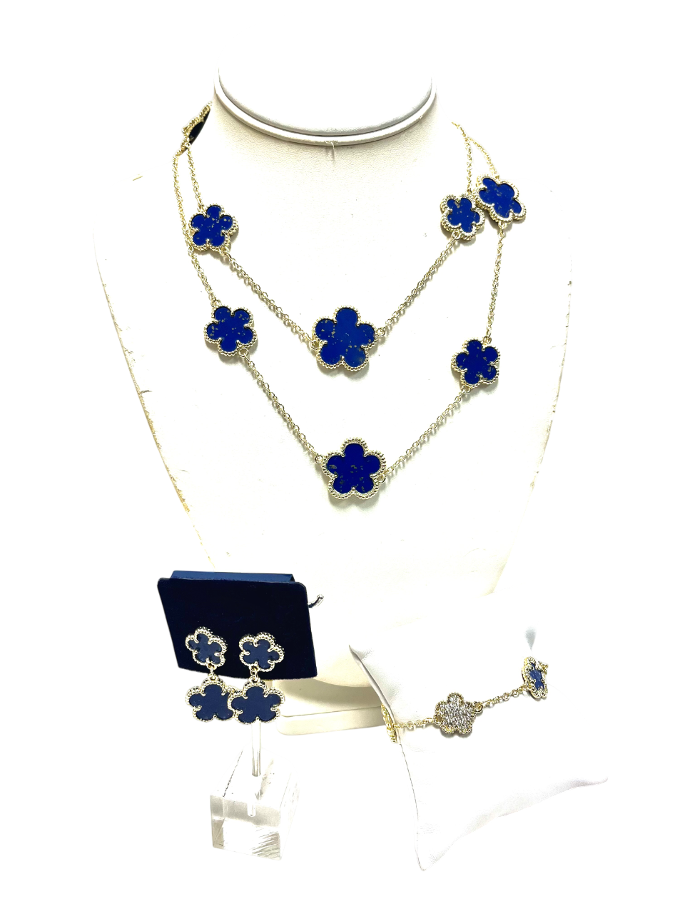 Stunning 18K Crafted Lapis Double Strands Necklace Set