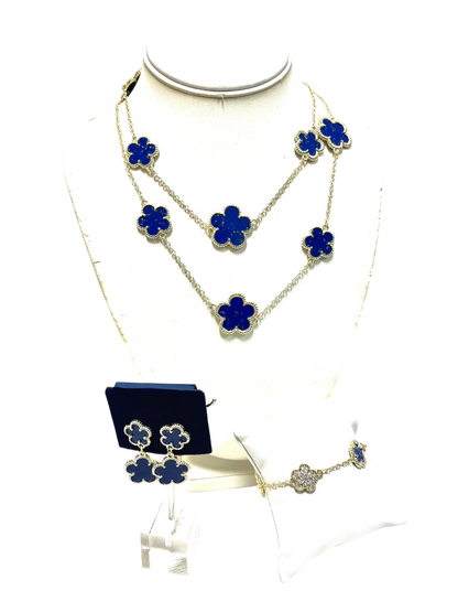 Stunning 18K Crafted Lapis Double Strands Necklace Set