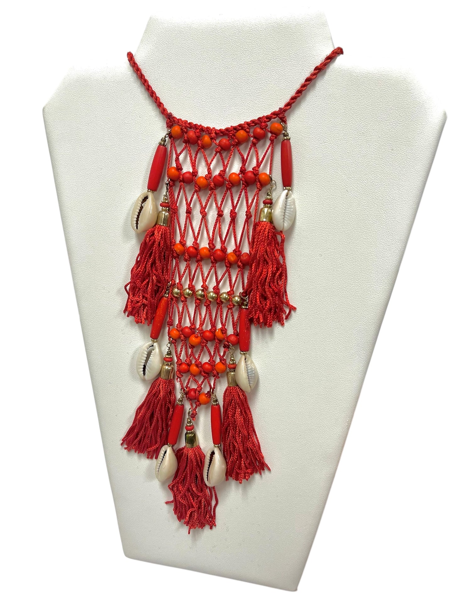 Vibrant Knitted Cotton Cowry Shell Necklaces