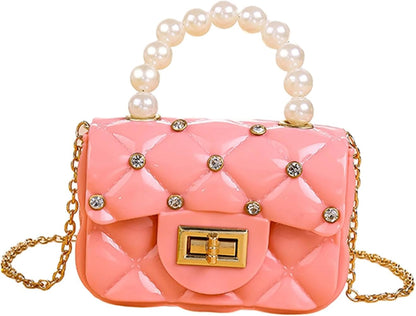 Girls Bedazzled Pearl Top Handle Purse