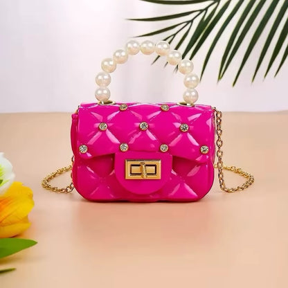 Girls Bedazzled Pearl Top Handle Purse