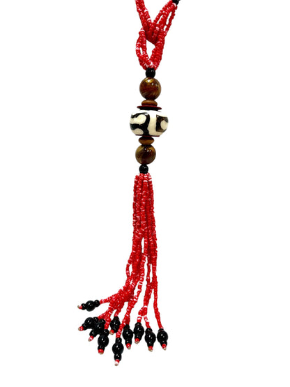 Handmade Kenya Fiery Red Beaded Necklace