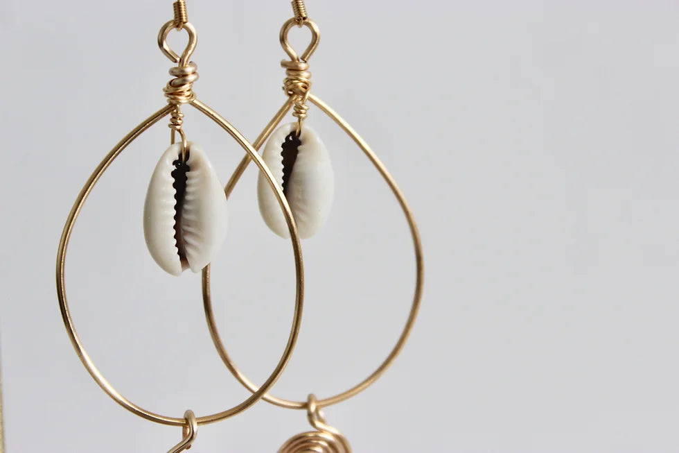 Beautiful Wire Wrapped Cowry Dangle Earrings