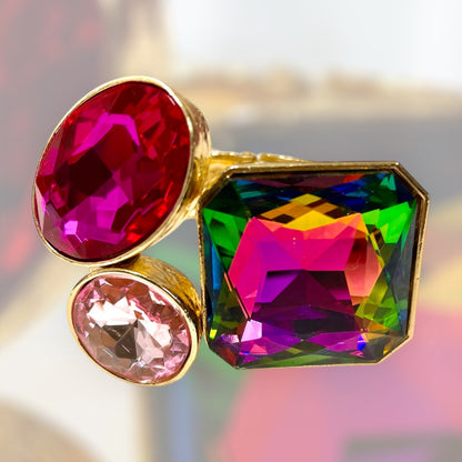 Multi Crystal Gold Hinge Cuff