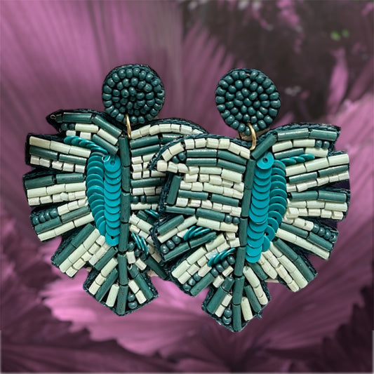 Aqua Flare Palm Leaf Earrings